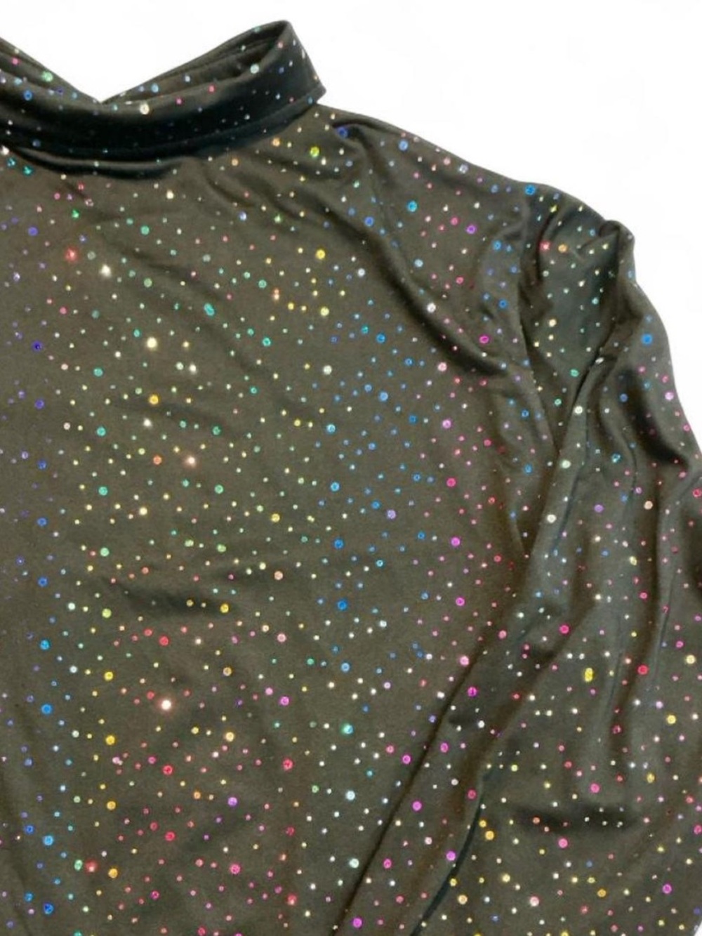 Black Button-Down Shirt with Multicolor Sparkle Dot Print